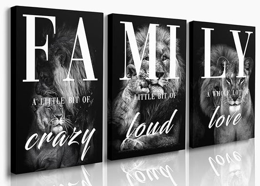 GUBIYU Black Gray Animal Wall Art Set of 3 Lion Prints by GUBIYU