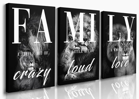 GUBIYU Large Family Wall Decor Set of 3 Modern Lion Wall Art 24x36 Inch Black by GUBIYU