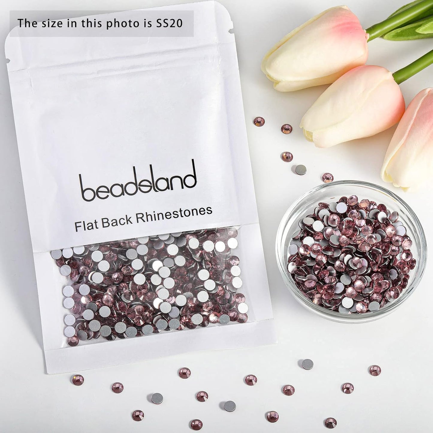 beadsland Flat Back Crystal Rhinestones Round Gems for Nail Art and Craft Glue Fix,Light Purple (4.6-4.8mm) SS20/1440pcs