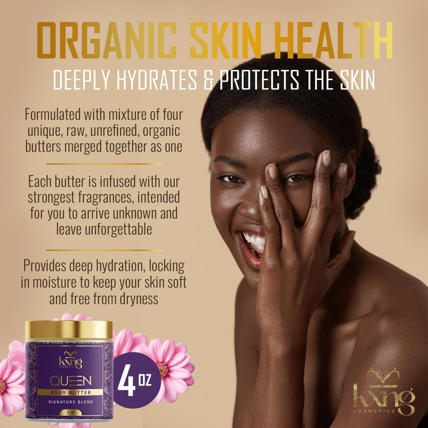 KXNG Cosmetics, Body Butter, Organic Skin Care for Men and Women, Body Moisturizer Lotions and Creams, Raw Shea Butter, Cocoa Butter, Mango, Coconut Oil, Hand, Foot, All Skin Types (Queen)