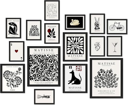 ANERZA 16 PCS Framed Black and White Wall Art Decor, Matisse Abstract Wall by ANERZA