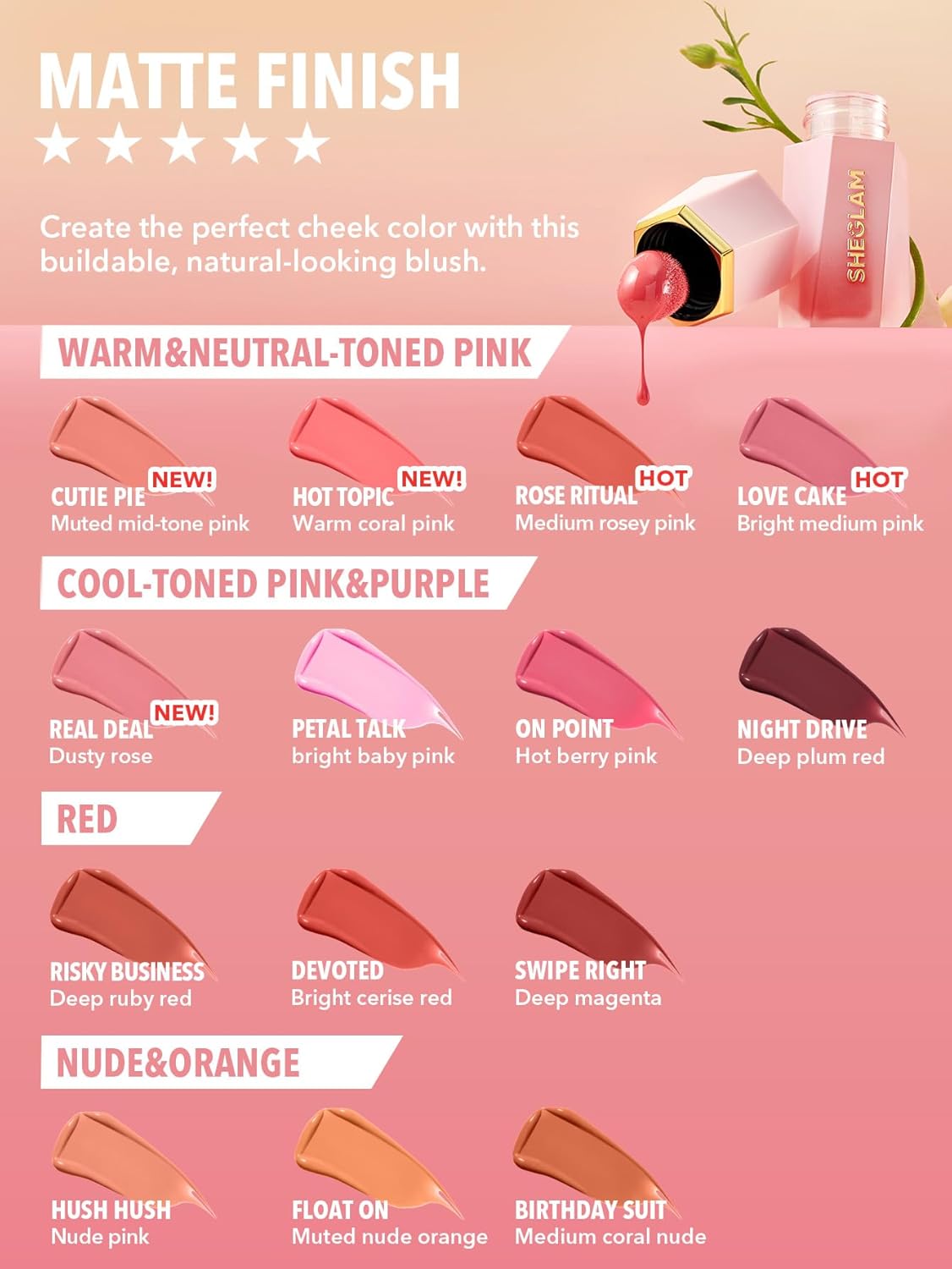 SHEGLAM Color Bloom Liquid Blush Makeup for Cheeks Matte Finish -Hot Topic