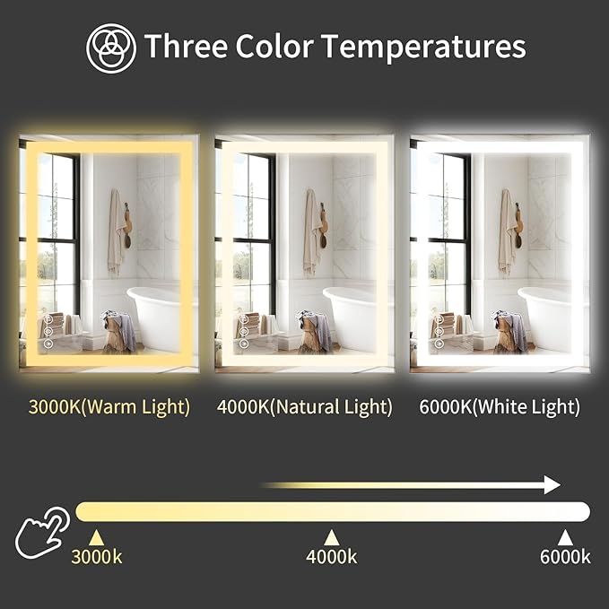 Koonmi 48"x32" LED Mirror for Bathroom, 90CRI Anti-Fog Vanity Mirror - Image 6