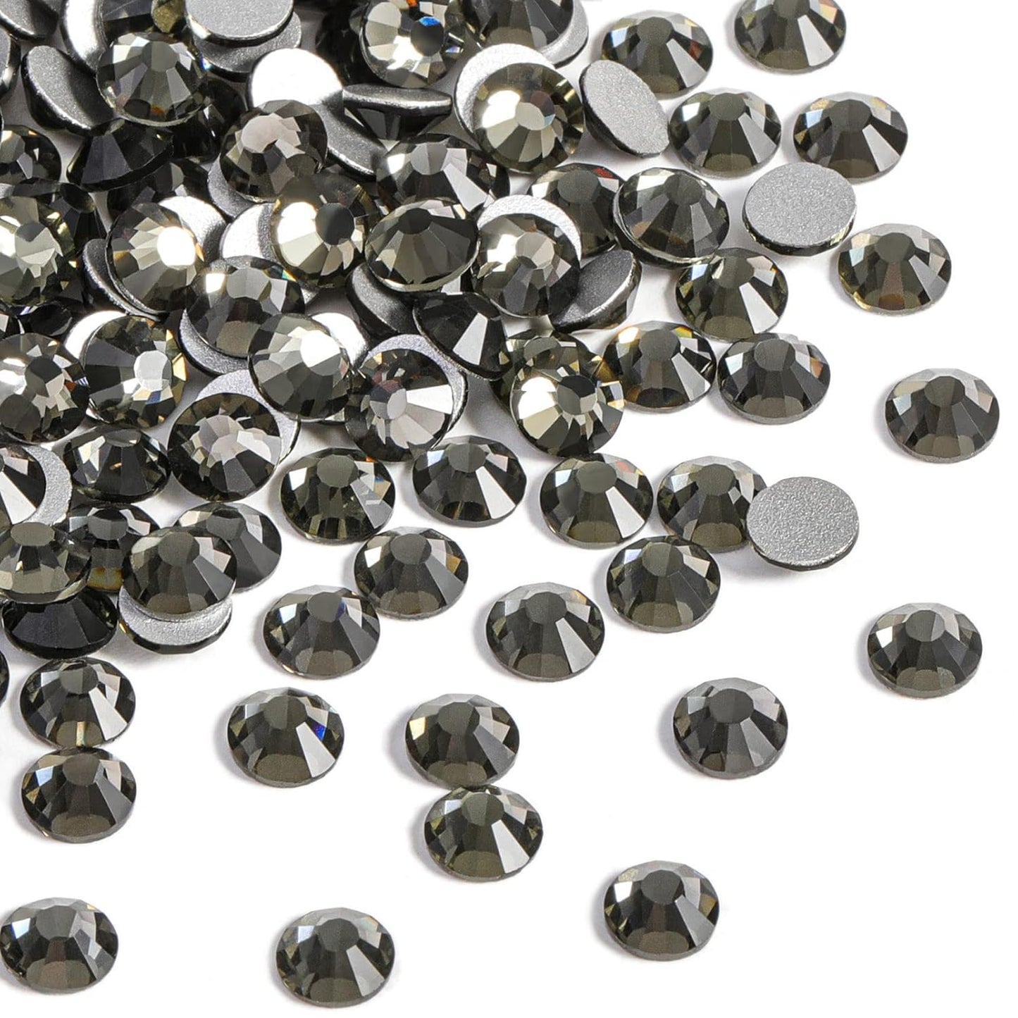 Beadsland 1440pcs Flat Back Crystal Rhinestones Round Gems for Nail Art and Craft Glue Fix,Black Diamond,SS12,3.0-3.2mm