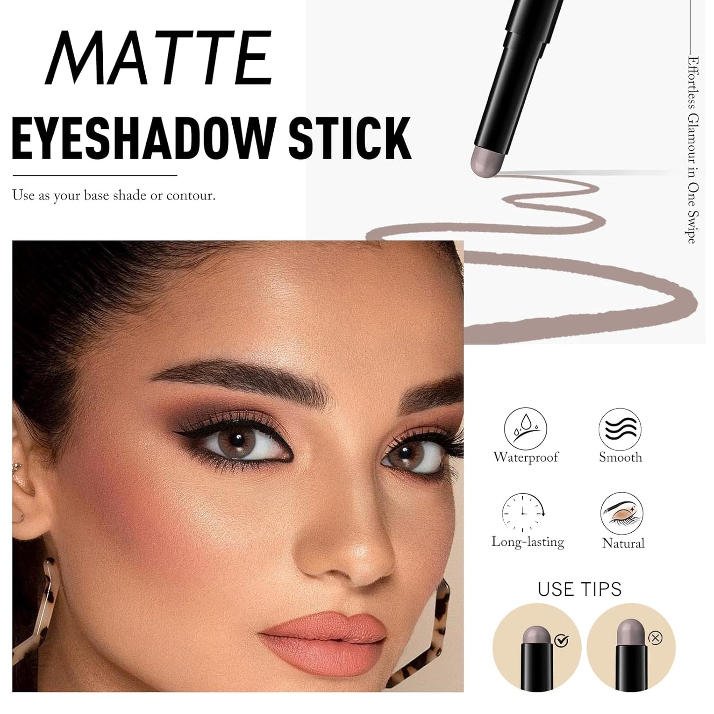 Eyeshadow Stick Gray Brown, Matte Cream Eye Shadow Stick Waterproof Neutral Nude Eyeliner Brightener Pencil Crayon Long-Lasting Eye Highlighter Makeup for Older Women Easy to Use High Pigmented