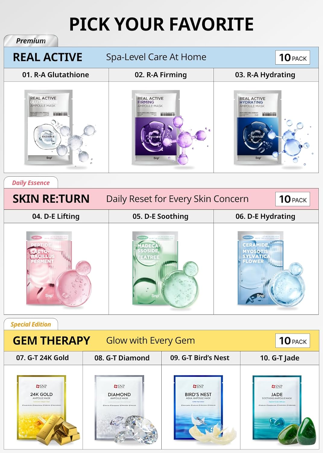 SNP 1000mg Collagen + 24K Gold Ampoule Sheet Mask | Collagen Face Masks Skincare | Tightening, Hydrating, and Nourishing | Korean Skin Care | Overnight Face Masks | Moisturizing Face Mask | 10 Sheets
