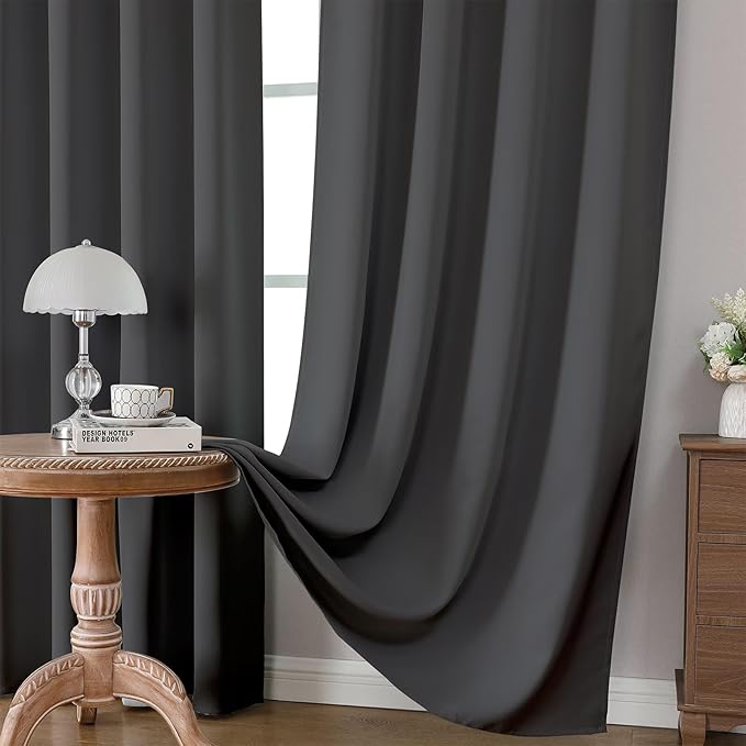 CUCRAF Dark Grey Blackout Curtains 84 inch Length 2 Panels Set, Rod Pocket Room - Image 5
