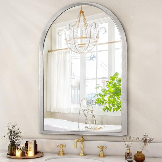 Arched Wall Mirror, Metal Frame Bathroom Mirrors, Arched Vanity Mirror by HLFMVWE