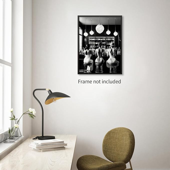 FuSatisYilife Vintage Black and White Canvas Wall Art Trendy Women Drink - Image 4