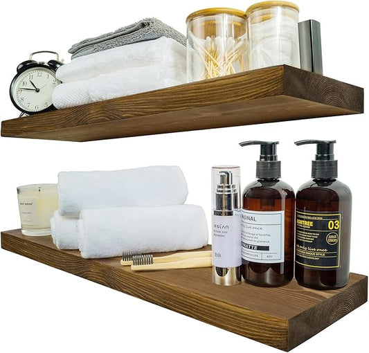 BGMG Wood Floating Shelves for Wall 24 inch Set of 2, Rustic Wooden Wall Mount by BGMG