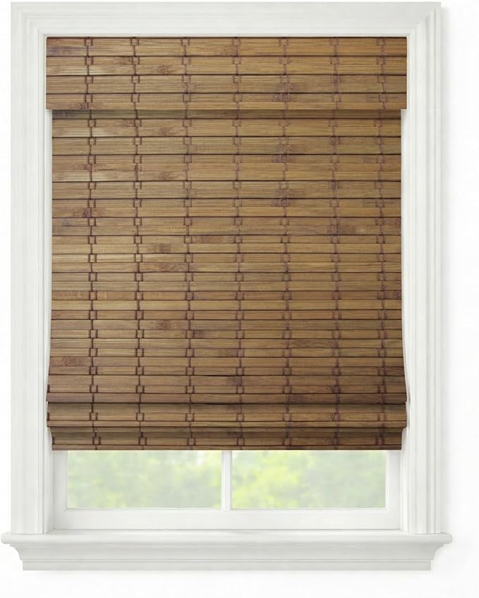 Windowsandgarden Cordless Woven Wood Roman Shades, 25W x 60H, Eastfield Teak by FirstRateBlinds
