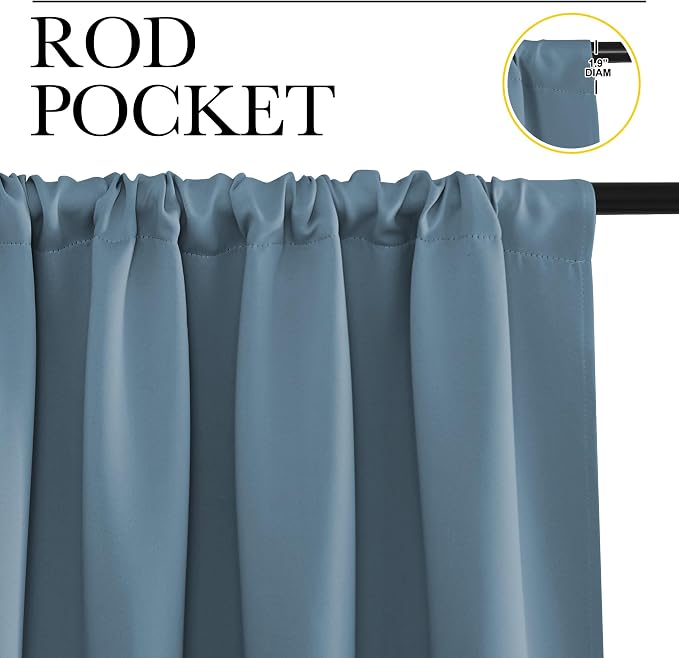 NICETOWN Blackout Curtains for Bedroom, Smoky Blue, 1 Pair, 70 by 63-inch - Image 2