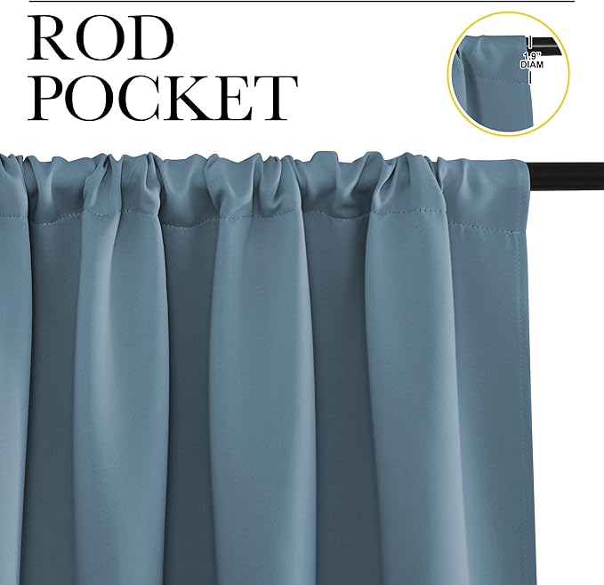 NICETOWN Blackout Curtains for Living Curtains, Smoky Blue, 1 Pair, 34-inch W x - Image 2