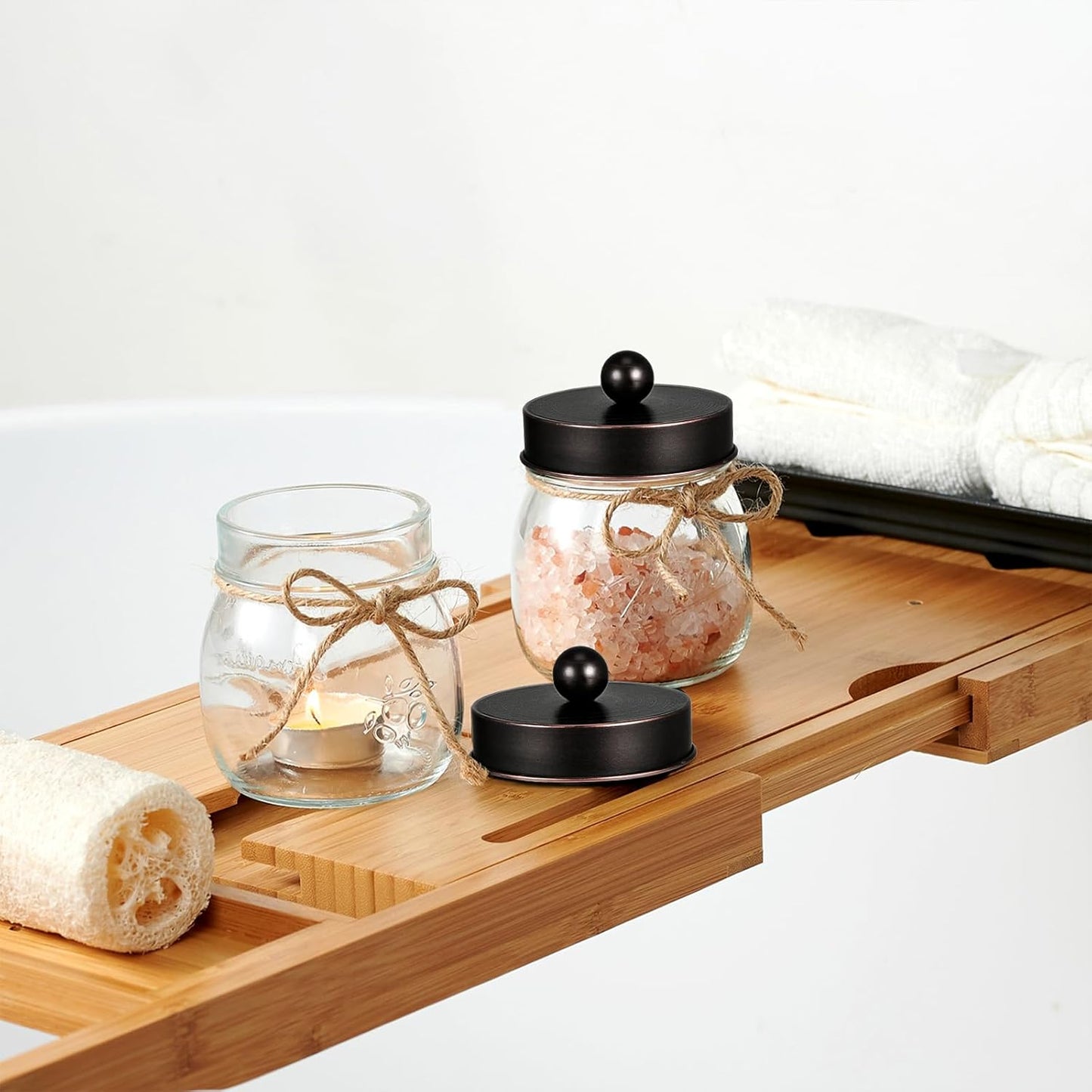 SheeChung Bathroom Decor, Bathroom Organizers and Storage, Qtip Holder, Vanity Decor, Cute Mason Jars for Cotton Swabs, Balls, Cotton Pads, Floss Picks (Oil Rubbed Bronze, 3 Pack)