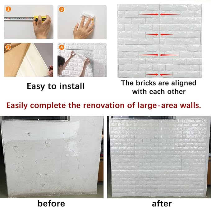 3D Wall Panels Peel and Stick 11PCS Gray Foam Brick Wallpaper - Image 6