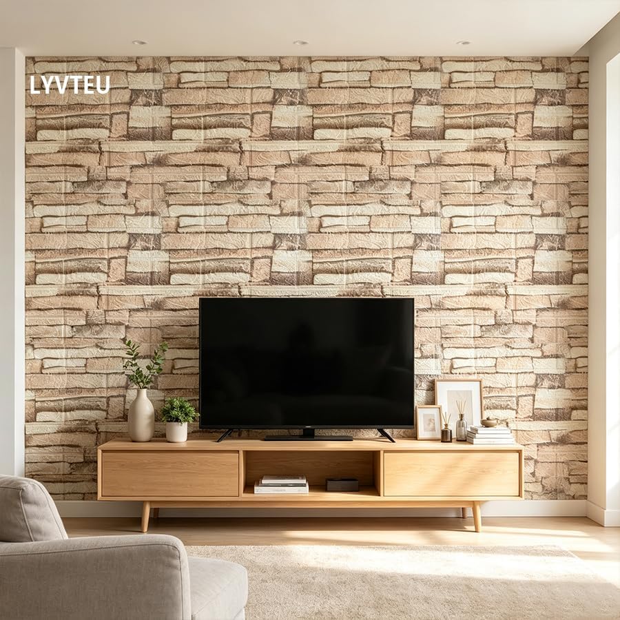 10PCS 3D Wall Panels, 3D Brick Foam Peel & Stick, Retro Light Coffee - Image 2