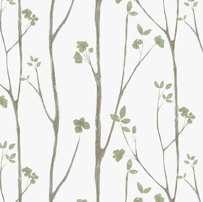 Timeet Green White Leaf Floral Boho Wallpaper 16" x 393.7" Self-Adhesive by Timeet