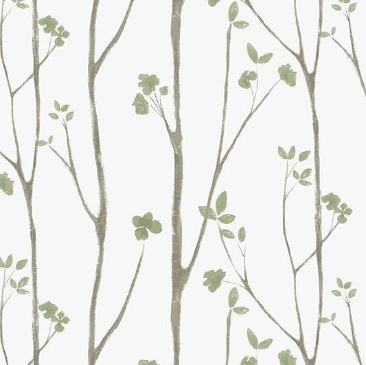 Timeet Green White Leaf Floral Boho Wallpaper 16" x 393.7" Self-Adhesive by Timeet