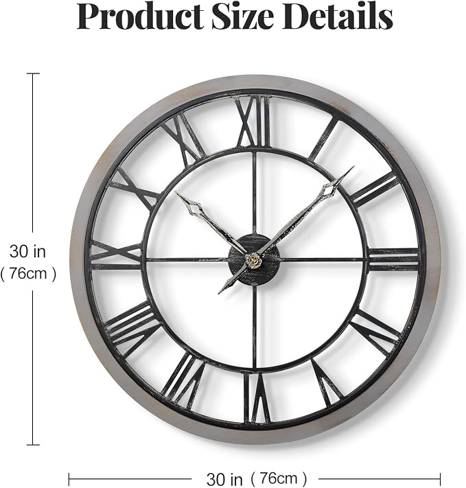 Cuspin Large Wall Clock for Living Room Decor, 30 Inch Round Farmhouse Wall - Image 7