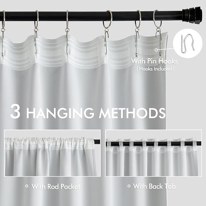 MIULEE Greyish White Back Tab Blackout Curtains 72 Inches Long 2 Panels Set - Image 3