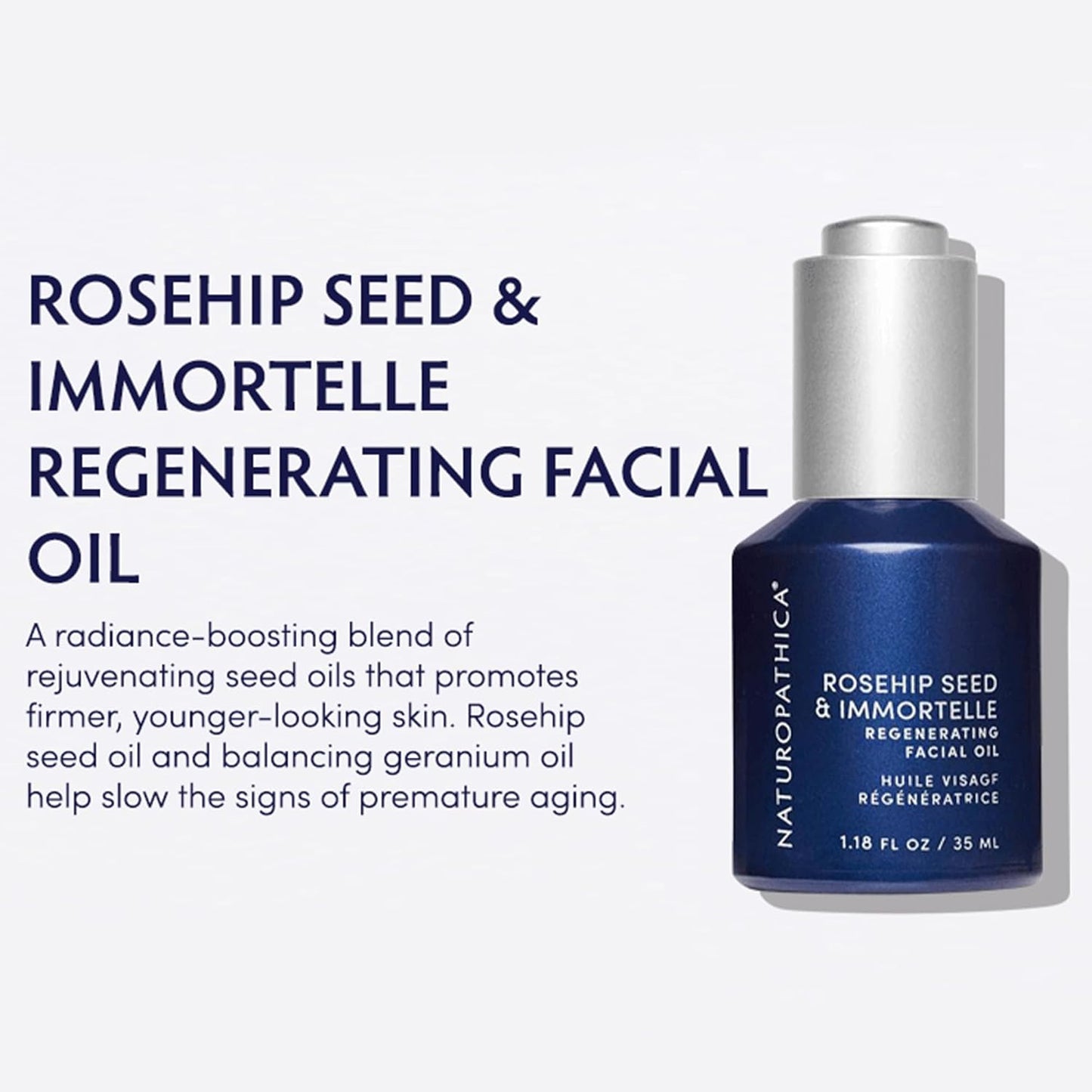 Naturopathica Rosehip Seed & Immortelle Regenerating Facial Oil, Daily Face Oil for Softened Fine Lines and a Healthy Glow, Lightweight Face Oil for Men and Women, 1.18 fl oz