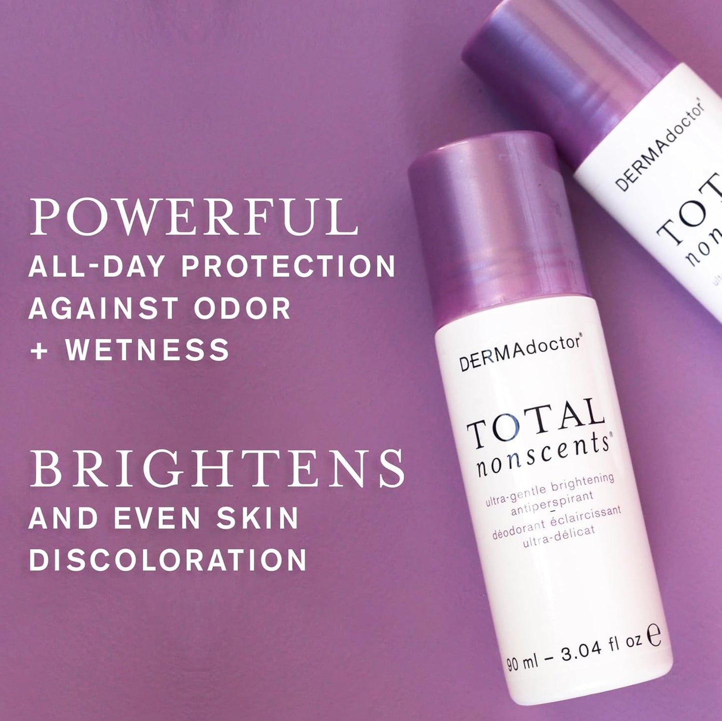 DERMAdoctor Total NonScents Ultra-Gentle Illuminator Antiperspirant Sensitive Skin. Unscented, Clinical Strength Antiperspirant for Men & Women; Hypoallergenic Roll On Deodorant - 3 oz