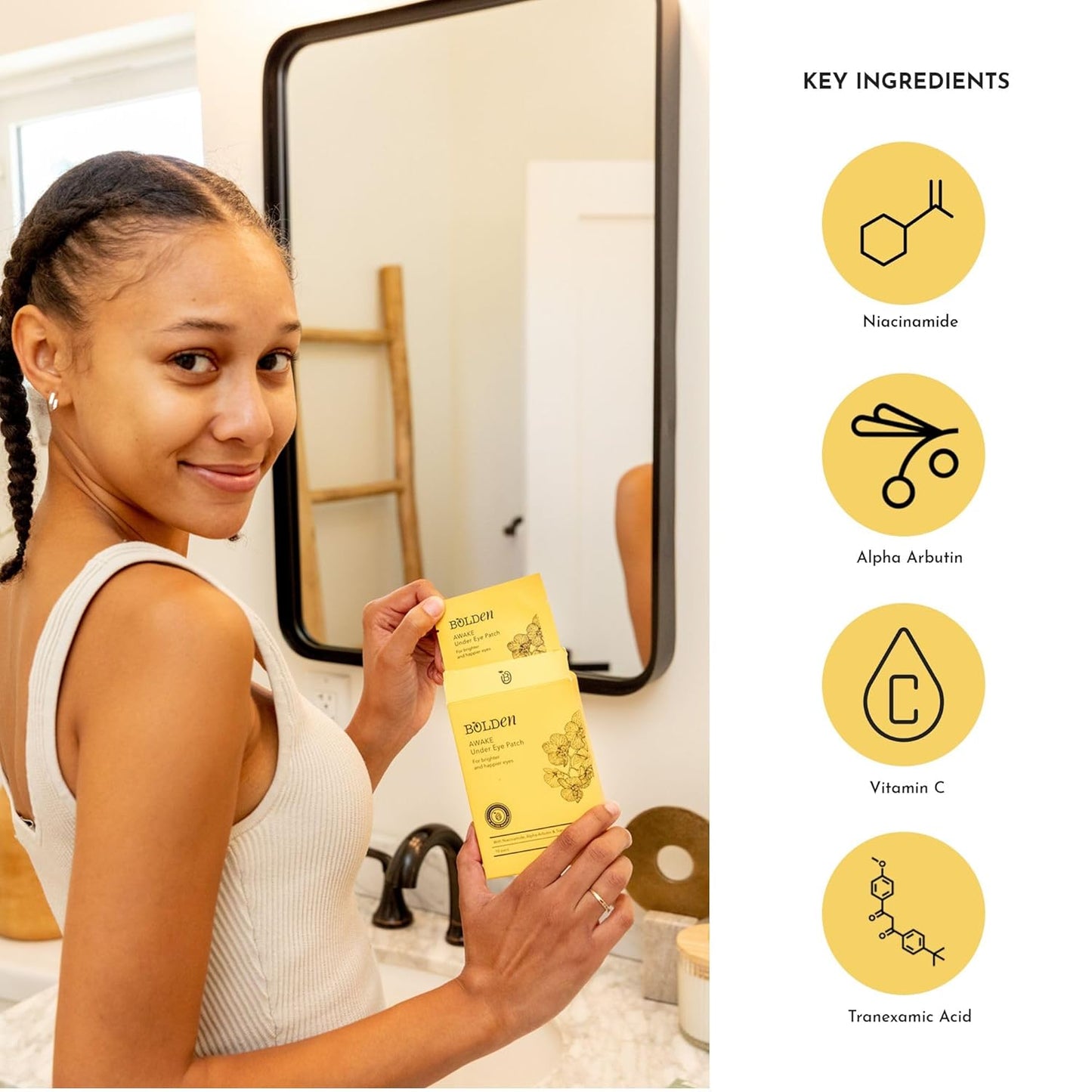 Bolden Awake Under Eye Patch | Eye Mask For Dark Circles, Puffiness & Discoloration | Brightening Eye Pads With Niacinamide, Alpha Arbutin, Tranexamic Acid & Vitamin C | 10 Pairs