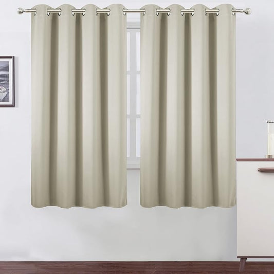 LEMOMO Light Beige Blackout Curtains 66 x 63 Inch Length/Set of 2 Curtain by Lemomo