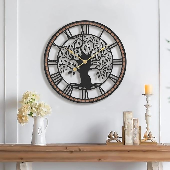 Micasso Wall Clocks Battery Operated: 18Inch Farmhouse Tree of Life Metal by Micasso