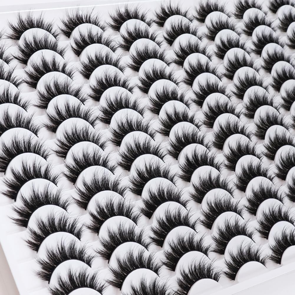 False Eyelashes 48 Pairs Faux Mink Lashes 14mm Wispy Lashes 3D Fluffy Cat Eye Lashes Pack Bulk Wholesale Strip Lashes(style 48-035)