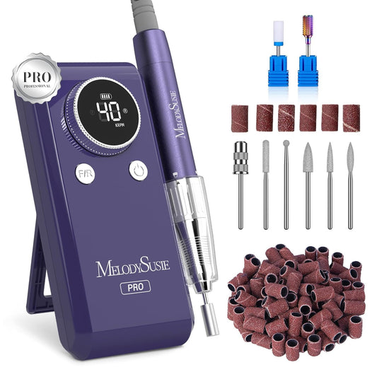 MelodySusie Professional 2 in 1 Nail Drill Kit 40,000 RPM, MB420G Brushless Portable Cordless Rechargeable Electric Nail File, Efile Nail Drill Machine for Acrylic Gel Nails Polishing Removing, Purple