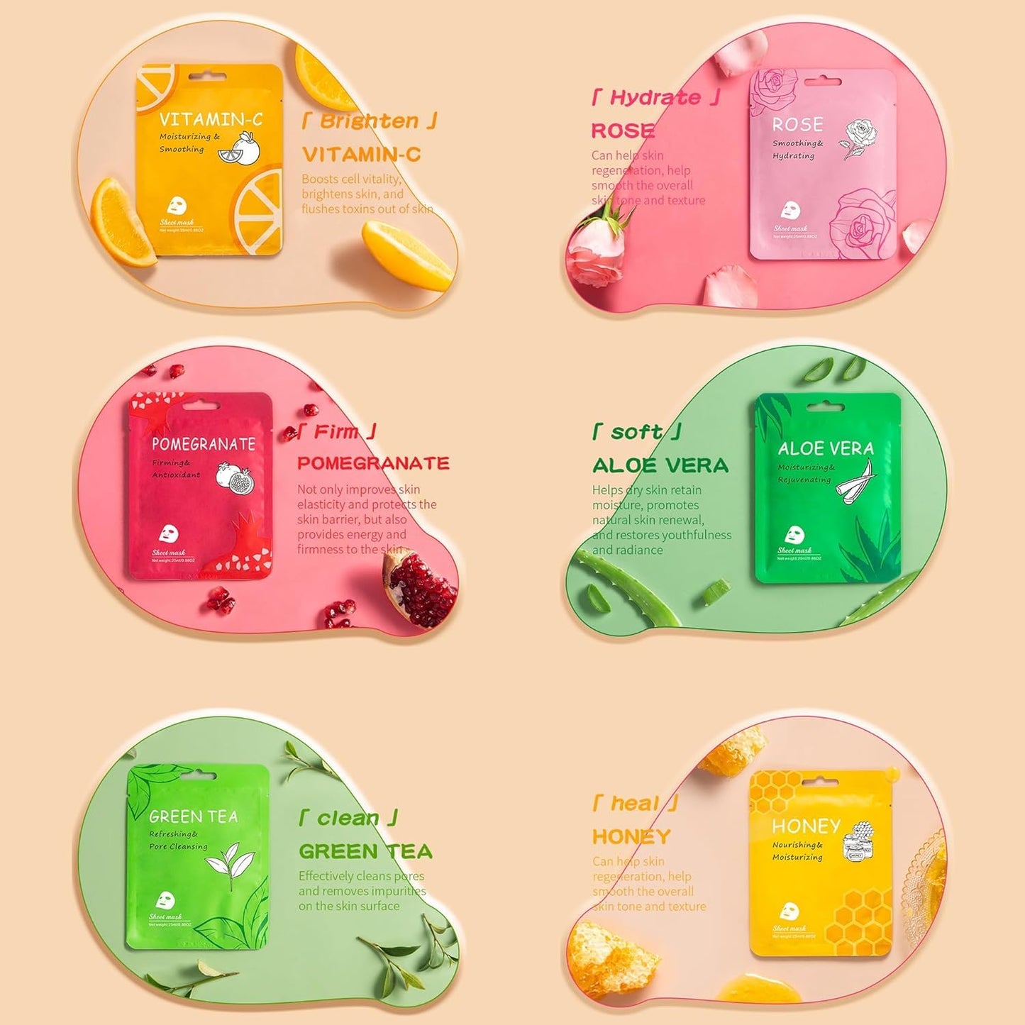 24 Pack Sheet Face Masks Skincare for All Skin Types, Hydrating Face Mask Beauty Suitable for Sensitive Skin, Birthday Party Spa Gift for Kids Teens Girls