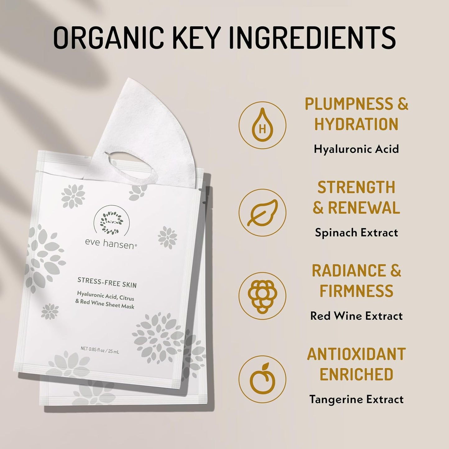 Eve Hansen Collagen Face Mask Sheets Set of 5 – Hydrating & Nourishing Care for All Skin Types – With Hyaluronic Acid, Tangerine Peel, Blueberry Extract & Spinach Leaf