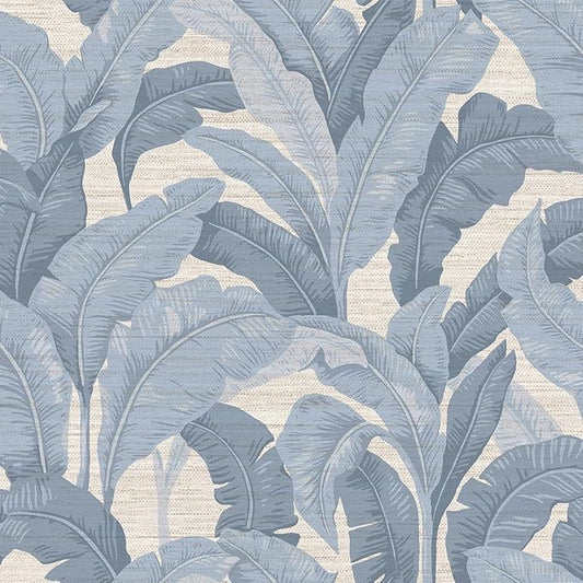 Tempaper Textured Blue Layered Palm Faux Grasscloth Removable Peel and Stick by TempaperCo