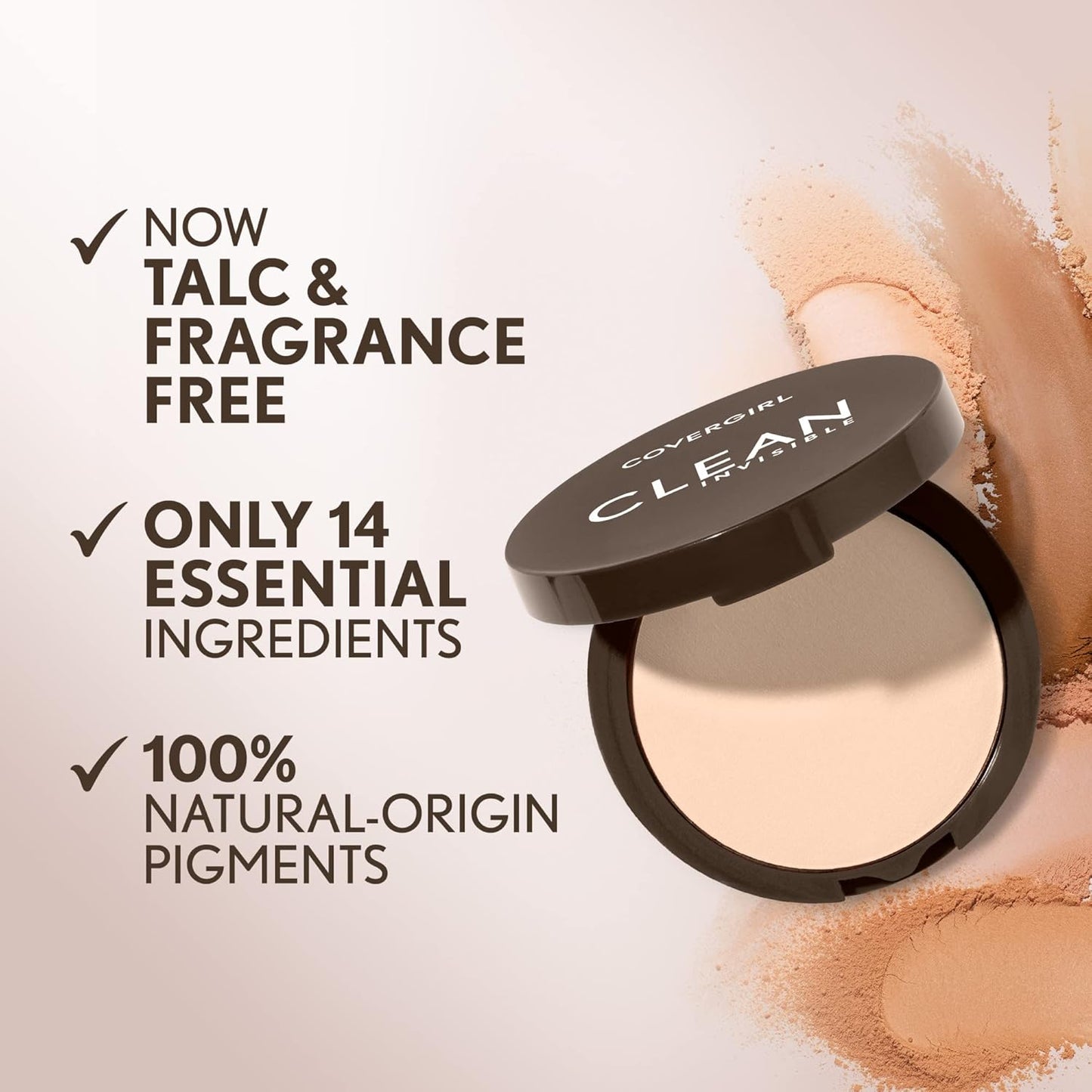 Covergirl Clean Invisible Pressed Powder, Lightweight, Breathable, Vegan Formula, Warm Nude 158, 0.38oz