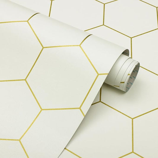 Beige and Gold Wallpaper Geometric Peel and Stick Wallpaper by Fiula