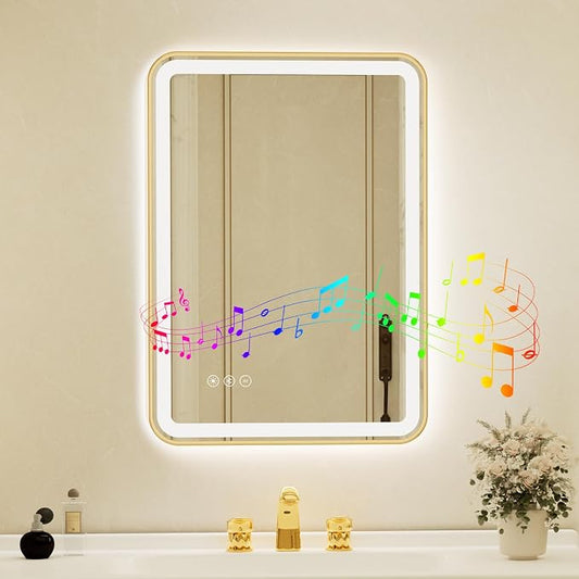 20x28 Inch Gold Framed LED Bathroom Mirror by Unknown