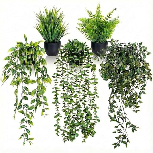 5 Pack Fake Plants for Wall Home Room Office, Artificial Hanging Plants by Unknown