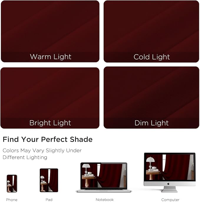 CUCRAF Burgundy Red Blackout Curtains 108 inch Length 2 Panels Set, Rod Pocket - Image 4
