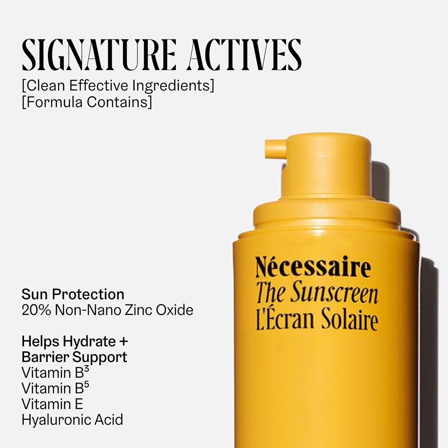 Nécessaire The Mineral Sunscreen SPF 30 PA+++. For The Body. Broad Spectrum. Zinc Oxide, Hyaluronic Acid, Niacinamide. Hydrate. Protect Against Sun Damage + Premature Aging. Dermatologist-Tested 5.1oz
