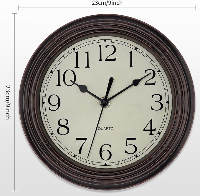 Foxtop 9 Inch Wall Clock Battery Operated Silent Non-Ticking Small Classic - Image 2