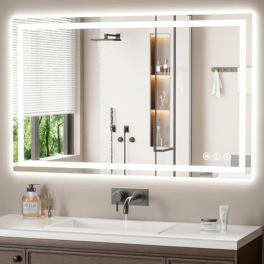 48X30 LED Bathroom Mirror with Lights, Backlit + Front Lit, Lighted Bathroom by Rpoesx