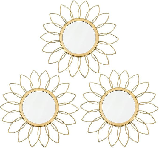 3 Pack Metal Mirrors for Wall Sunburst Wall Mirrors Home Décor Decorative by Uaussi
