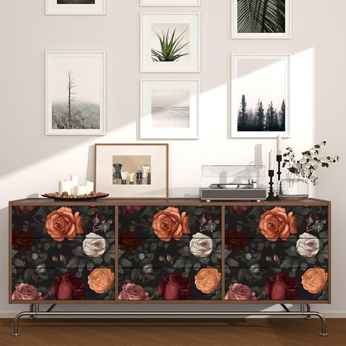 Vintage Floral Peel and Stick Wallpaper Dark Black Rose Floral Contact Paper - Image 2