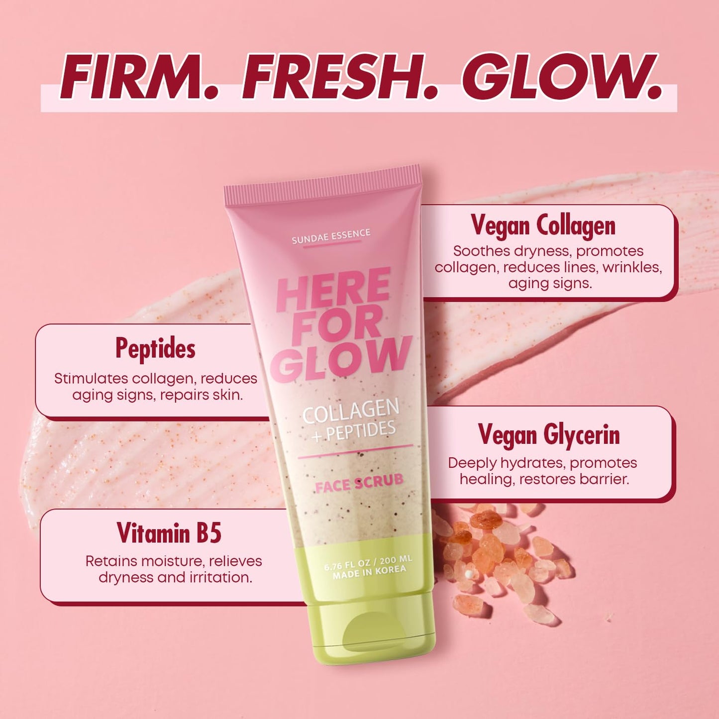 Collagen Facial Scrub - Dermatologist Tested, Anti-Aging, Hydrates & Improves Firmness, Korean Skin Care, 95% Natural, Clean Beauty, Non - GMO, Cruelty - Free - 1 Pack