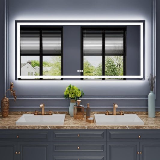 Amorho LED Bathroom Mirror 68"x 36" with Front and Backlight, Stepless Dimmable Vanity Mirrors with Anti-Fog, Shatter-Proof, Memory, 3 Colors, Large Lighted Mirrors for Wall