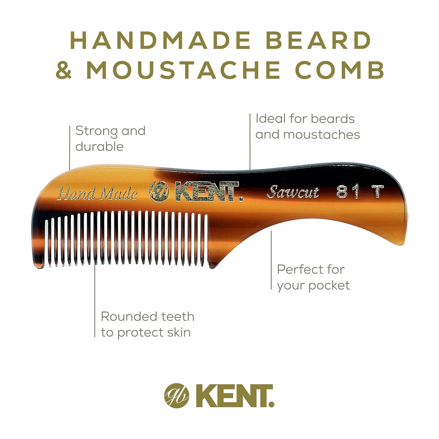 Kent Beard and Mustache Grooming Set - Handmade Pocket Combs for Men's Travel and Home Use, Mini Combs for Grooming