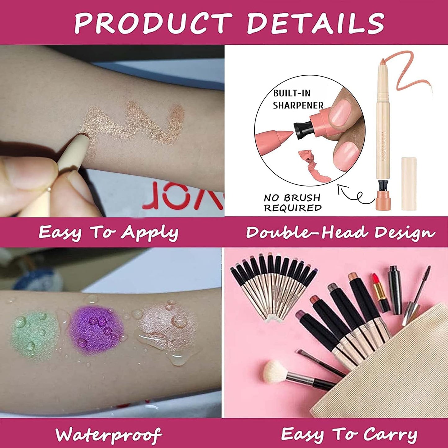 Matte Eyeshadow Stick - Smooth Cream Eyeshadow Pencil, Waterproof Long Lasting, High Pigment Hypoallergenic Highlighter Stick - Create Multi-Dimensional Eyes Look (06# Red)