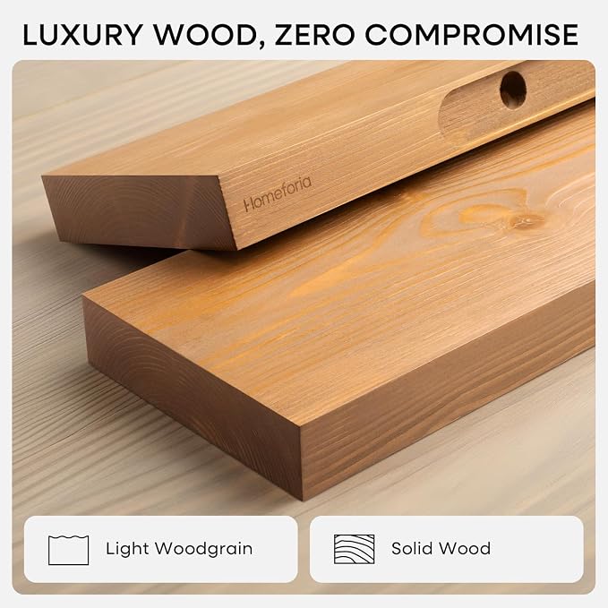 Homeforia 16 inch Golden Oak Floating Shelf, High End Solid Real Wood 16inch - Image 3