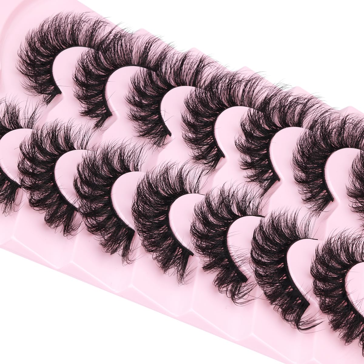 Mink Lashes Fluffy D-Curl False Eyelashes 20mm Long Volume Lashes That Look Like Extensions Cat Eye Fake Lashes Faux Mink Strip Lashes Pack 7 Pairs